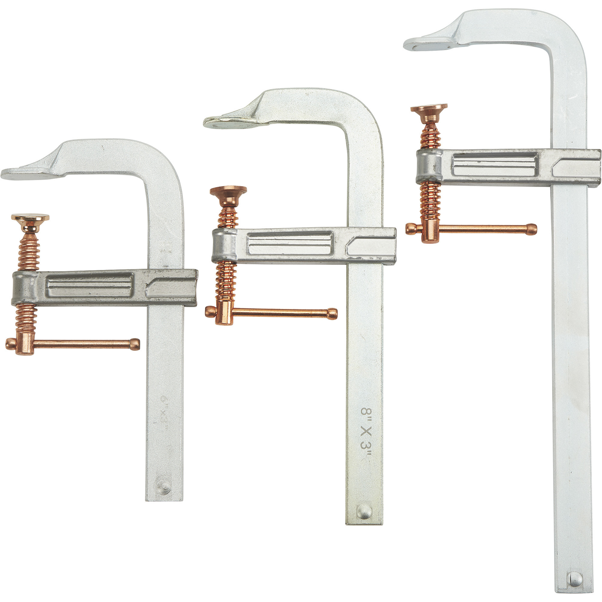 Klutch 3-Pc. Welding F-Clamp Set, 6in. x 3in.; 8in. x 3in.; 12in. x 3in. Clamp Sizes